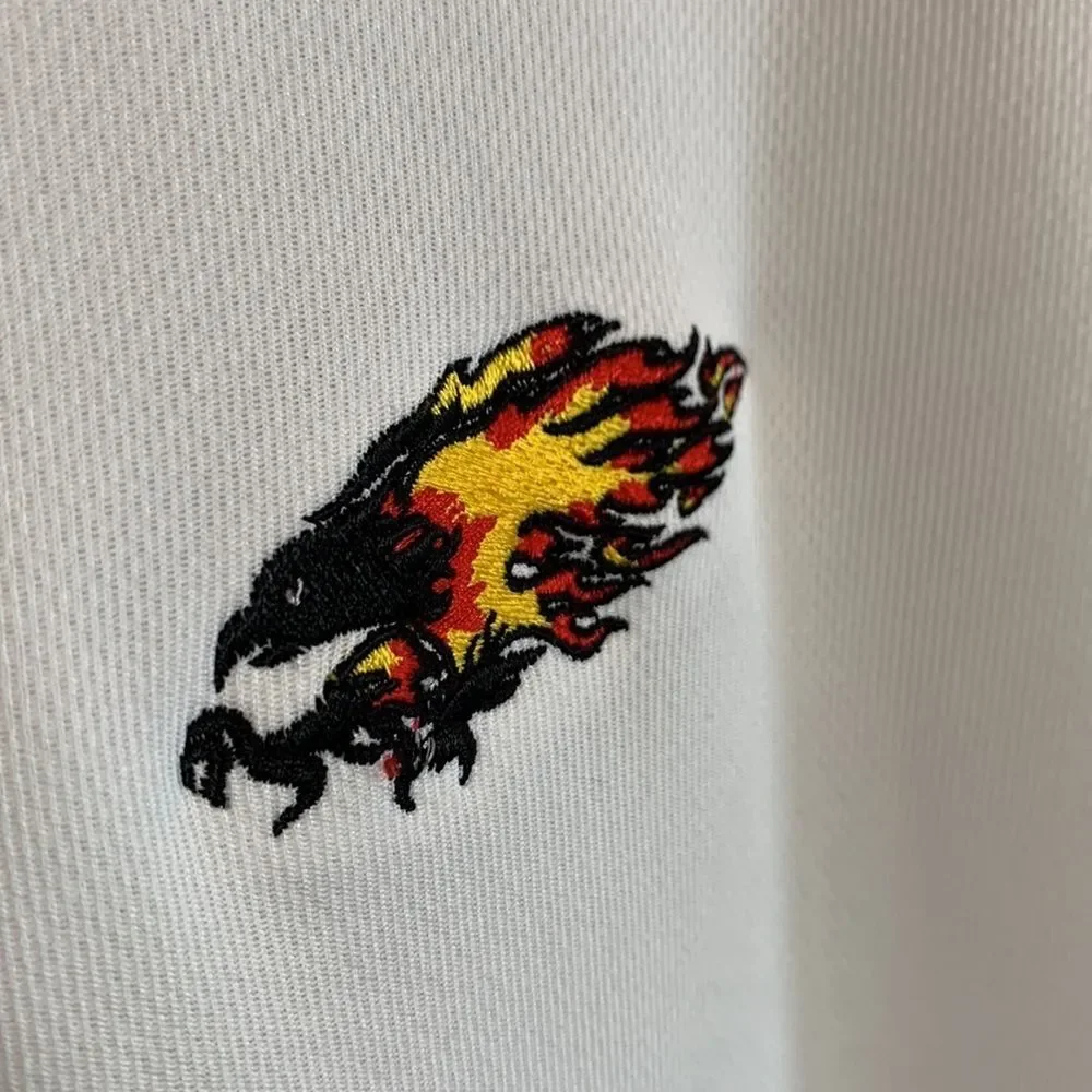 Men's Dri-Fit White Nike Golf Polo with Firebird Embroidered Logo, Size Large